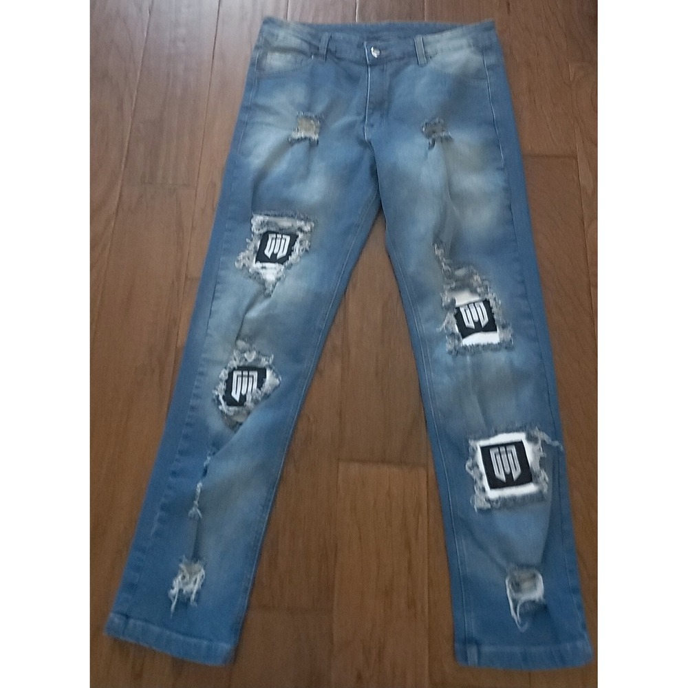 Smock Me Men's Stretch Blue Distressed Acid Washed Denim Jeans Size‎ 34x29